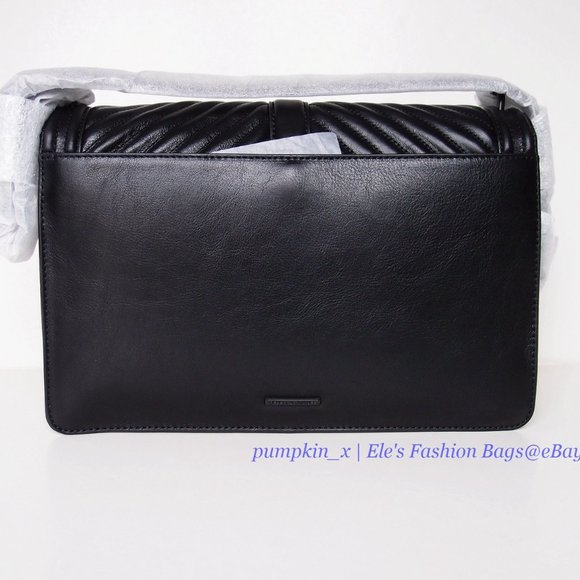 NWT Rebecca Minkoff Chevron Jumbo Quilted Leather Shoulder Bag BLACK BLACK AUTH! - Picture 11 of 14